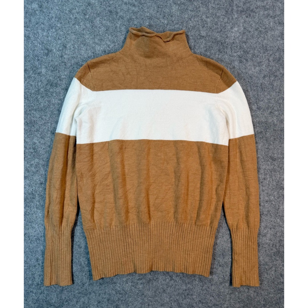 French Connection Womens Brown White Colorblock Turtleneck Sweater Size M
